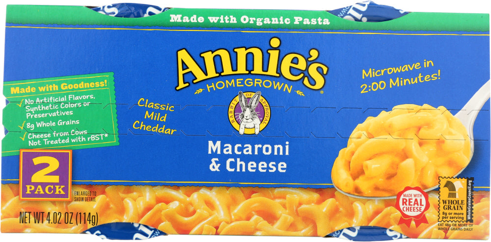 ANNIES HOMEGROWN: Mac and Cheese Micro Cups Pack of 2, 4.02 oz