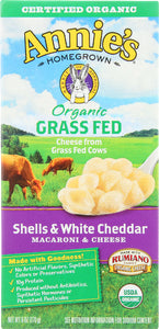 ANNIES HOMEGROWN: Organic Grass Fed Shells & White Cheddar Macaroni & Cheese, 6 Oz