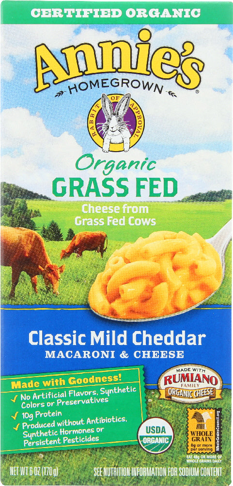 ANNIES HOMEGROWN: Organic Grass Fed Classic Mild Cheddar Macaroni & Cheese, 6 Oz