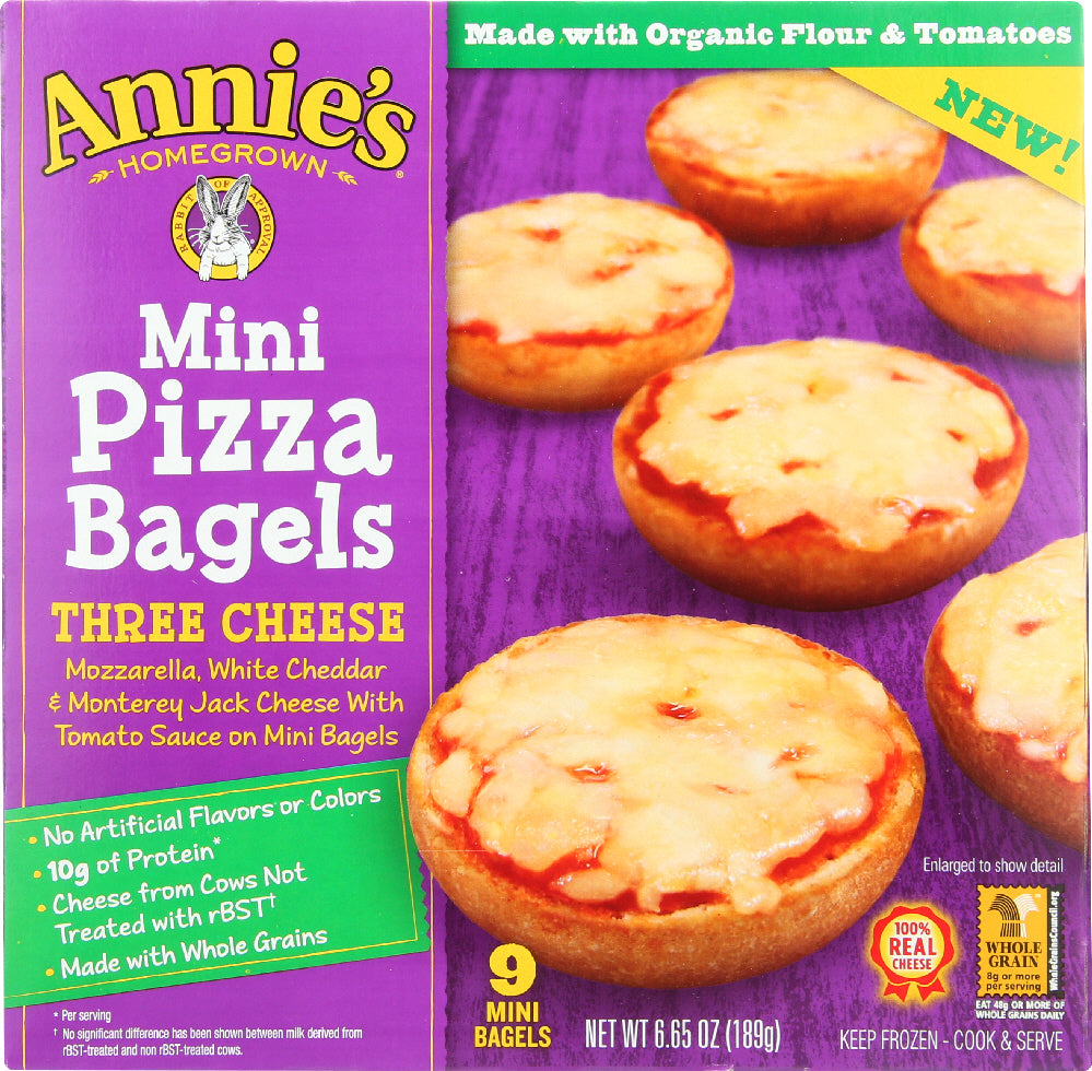 ANNIE'S HOMEGROWN: Mini Pizza Bagels Three Cheese 9 Each, 6.65 oz