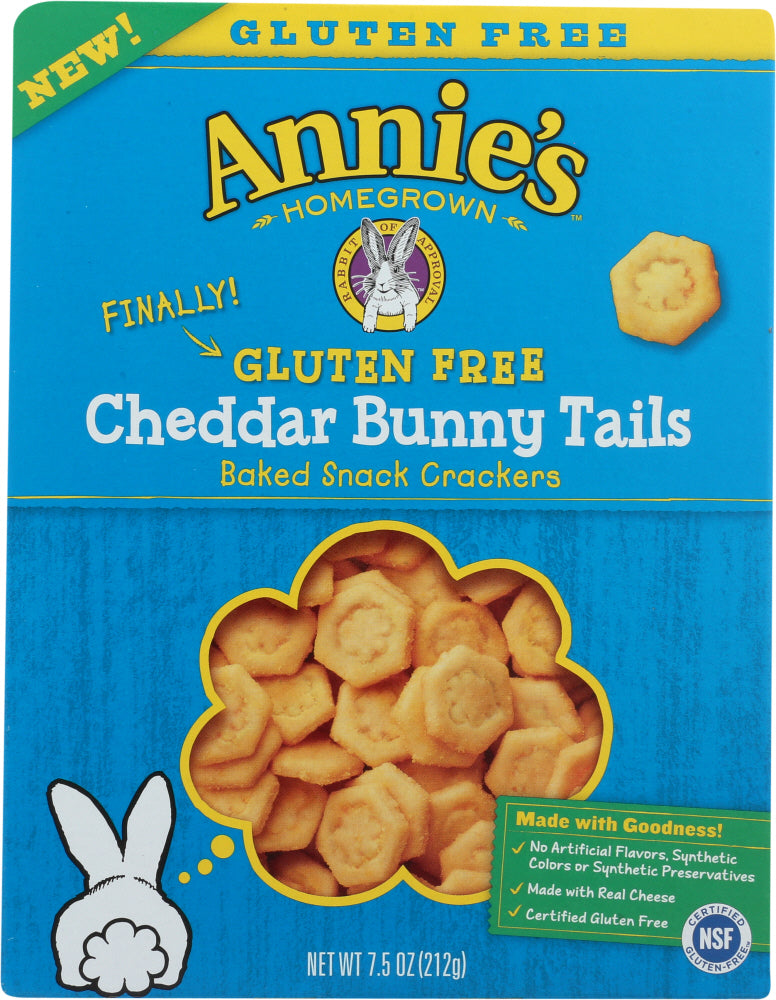 ANNIES HOMEGROWN: Gluten Free Cheddar Bunny Tail Snack Crackers, 7.5 oz