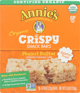 ANNIES HOMEGROWN: Organic Peanut Butter Crispy Snack Bars, 3.9 oz