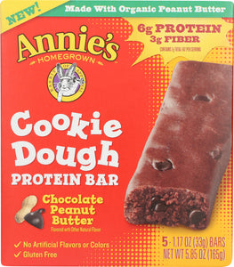 ANNIES HOMEGROWN: Chocolate Peanut Butter Cookie Dough Protein Bars, 5.85 oz