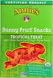 ANNIE'S HOMEGROWN: Organic Bunny Fruit Snacks Tropical Treat, 4 oz