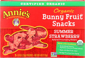 ANNIES HOMEGROWN: Organic Bunny Fruit Snacks Summer Strawberry, 4 oz
