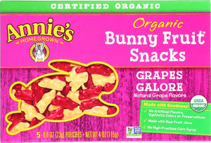 ANNIE'S HOMEGROWN: Organic Bunny Fruit Snacks Grapes Galore, 4 Oz