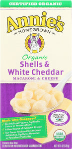 ANNIE'S HOMEGROWN: Organic Shells and White Cheddar Macaroni and Cheese, 6 Oz