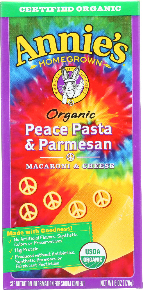 ANNIE'S HOMEGROWN: Organic Peace Pasta and Parmesan, 6 Oz