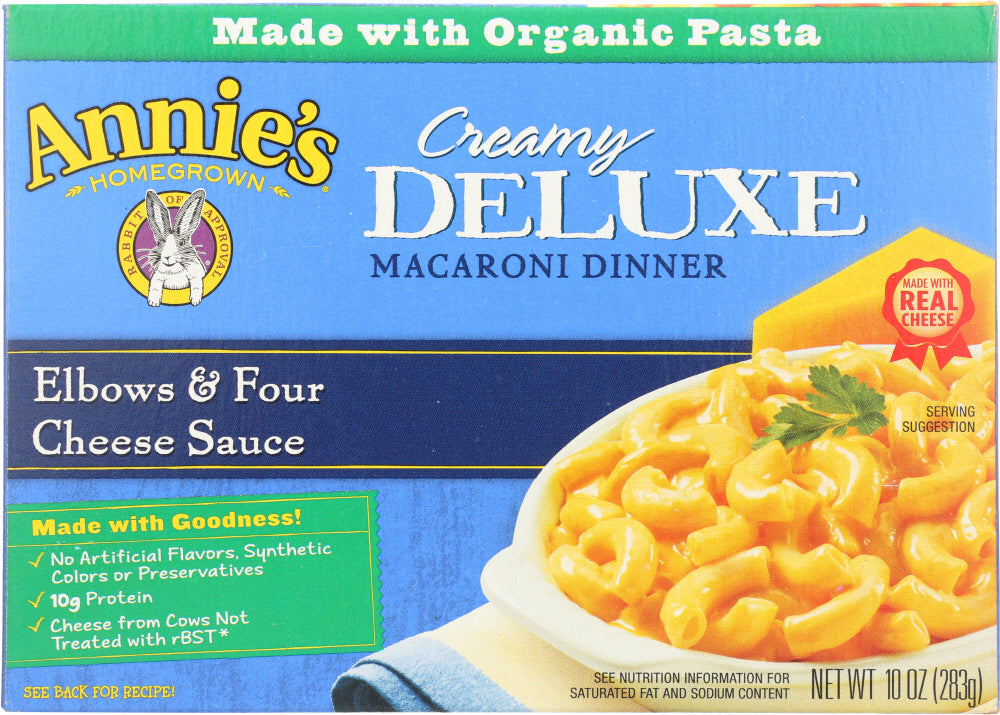 ANNIE'S HOMEGROWN: Creamy Deluxe Elbows and Four Cheese Sauce, 10 Oz