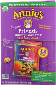 ANNIES HOMEGROWN: Organic Friends Bunny Grahams Baked Snacks 12 Pack, 12 oz