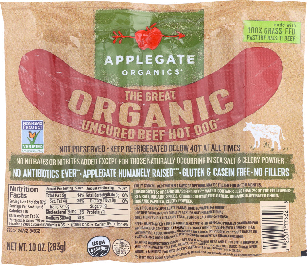 APPLEGATE: Hot Dogs Organic Beef, 10 oz