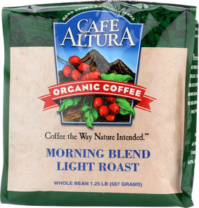 CAFE ALTURA: Organic Light Roast Whole Bean Coffee Morning Blend, 1.25 lb