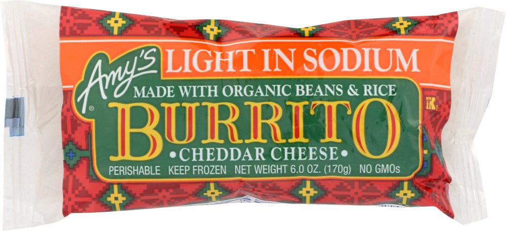 AMYS: Light in Sodium Cheddar Cheese Burrito, 6 oz