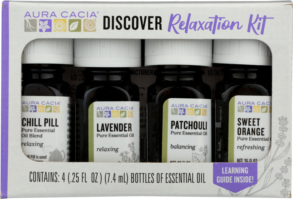 AURA CACIA: Essensial Oil Relaxation Kit Pack of 4, 0.25 oz