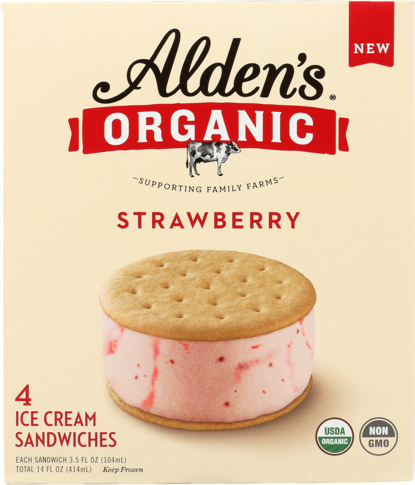 ALDENS ORGANIC: Ice Cream Sandwich Strawberry, 4 pk