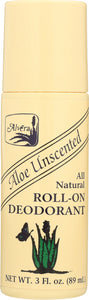 ALVERA: All Natural Roll-On Deodorant Aloe Unscented, 3 oz