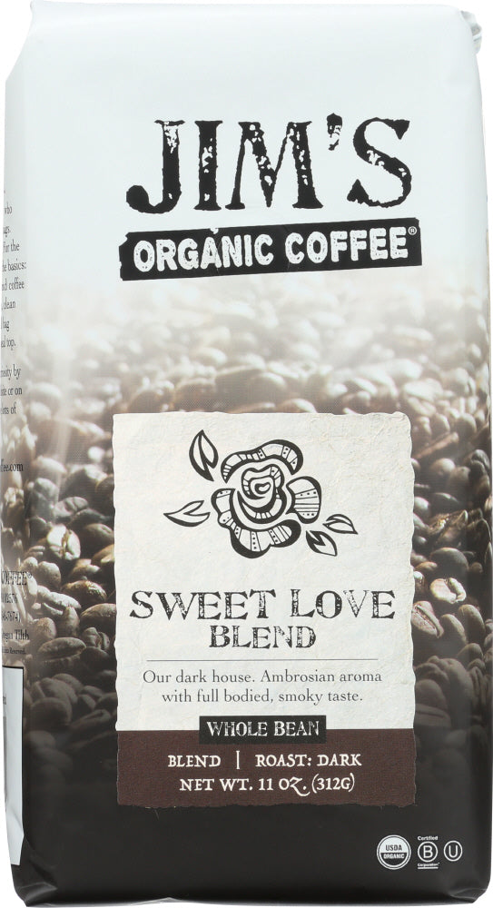 JIM'S ORGANIC COFFEE: Whole Bean Sweet Love Blend, 12 oz