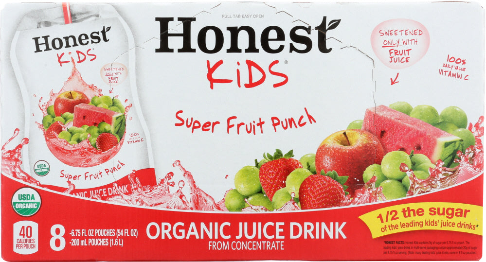 HONEST KIDS: Organic Juice Drink Super Fruit Punch, Gluten Free, Non GMO, 8 count, 54 oz