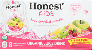 HONEST: Kids Organic Juice Drink Berry Berry Good Lemonade, Gluten Free, Non GMO, 8 Count, 54 Oz