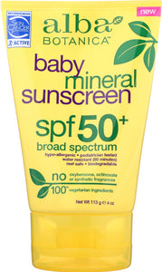 ALBA BOTANICA: Sunscreen Baby Mineral SPF 50, 4 oz