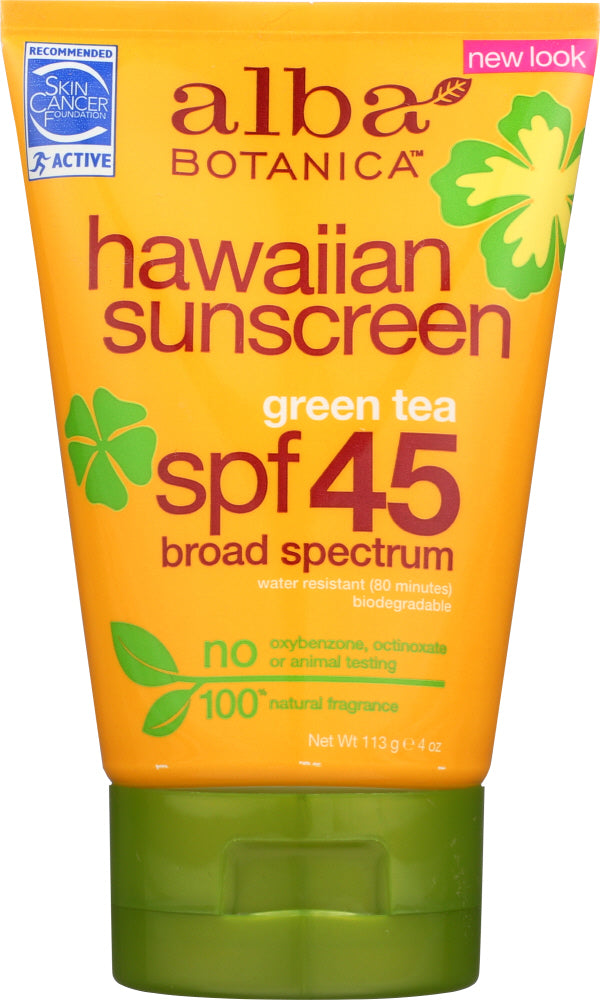 ALBA BOTANICA: Hawaiian Natural Sunblock Green Tea 45 SPF, 4 Oz