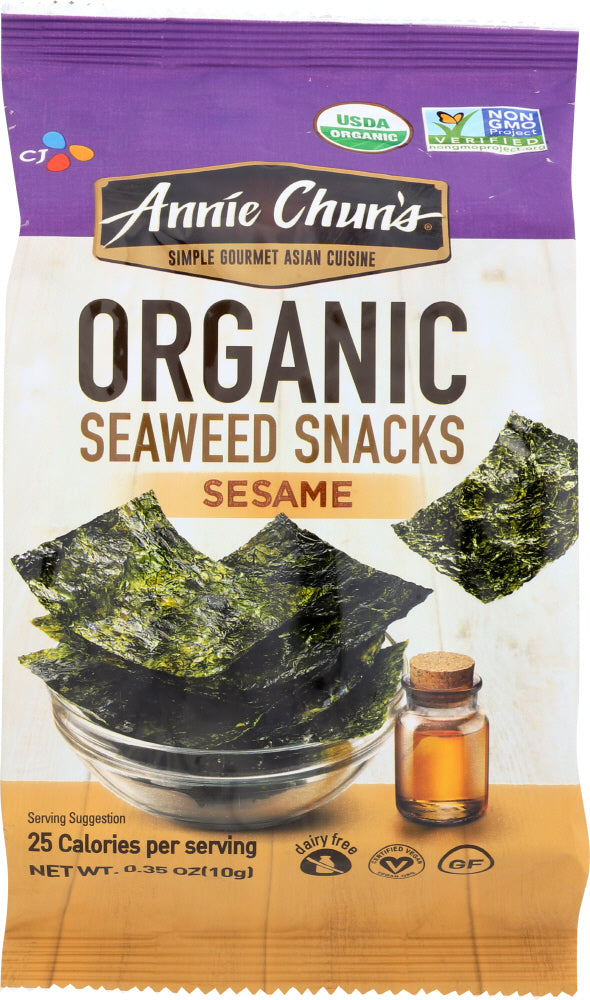 ANNIE CHUNS: Organic Seaweed Snacks Sesame, 0.35 oz