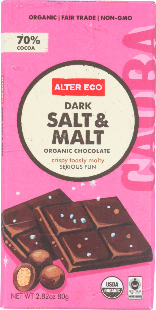 ALTER ECO: Dark Salt Malt Chocolate Bar Organic, 2.82 oz