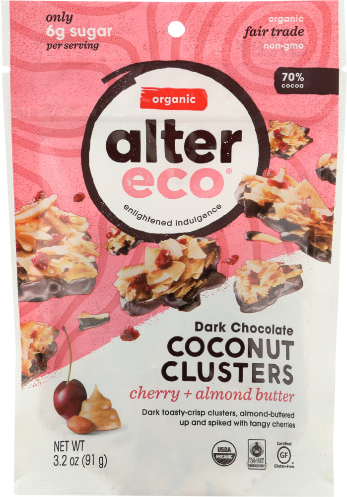 ALTER ECO: Chocolate Dark Coconut Clusters Cherry Almond, 3.2 oz