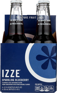 IZZE BEVERAGE: Sparkling Blueberry Juice Beverage 4 count, 48 oz