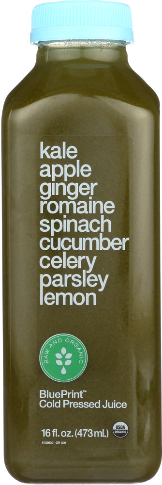 BLUEPRINT: Organic Kale Apple Ginger Romaine Spinach Cucumber Celery Parsley Lemon Cold Pressed Juice Beverage, 16 Oz
