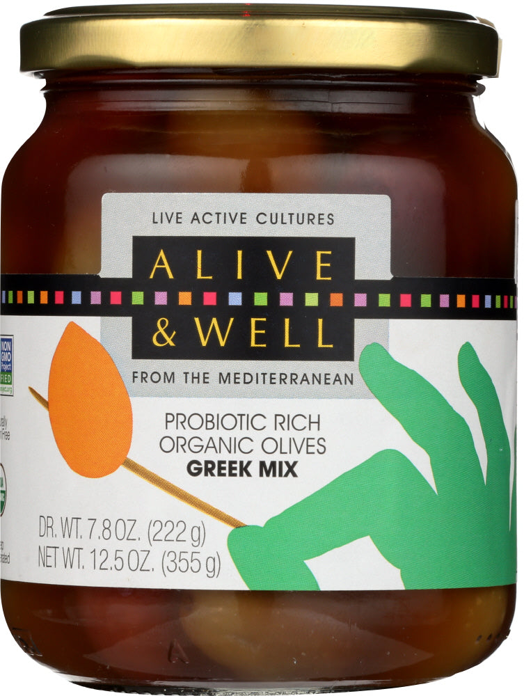 ALIVE & WELL: Probiotic Rich Organic Olives Greek Mix, 12.5 oz