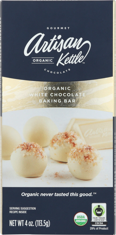 ARTISAN KETTLE: White Chocolate Baking Bar Organic, 4 oz