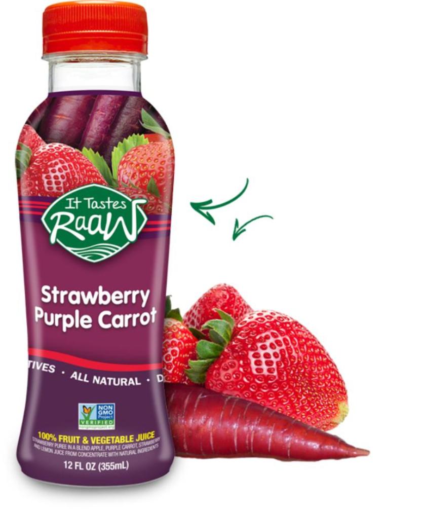 IT TASTES RAAW: Strawberry Purple Carrot Fruit & Vegetable Juice, 12 oz