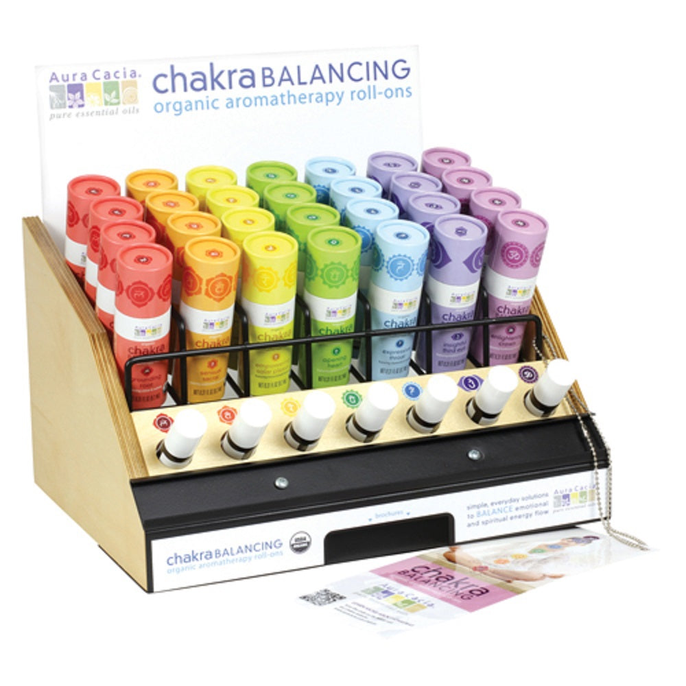 AURA CACIA: Chakra Balancing Organic Aromatherapy Roll on Assorted Display 28 ct, 1 ds
