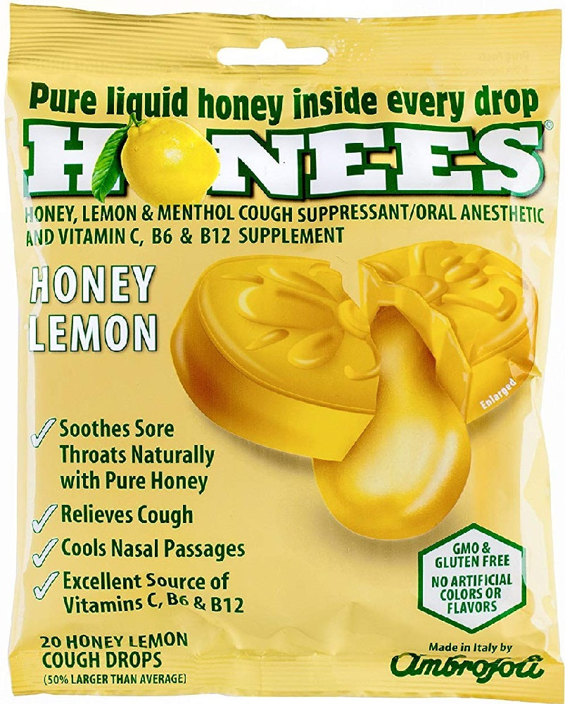 AMBROSOLI: Honees Cough Drops Lemon Bag, 20 pc