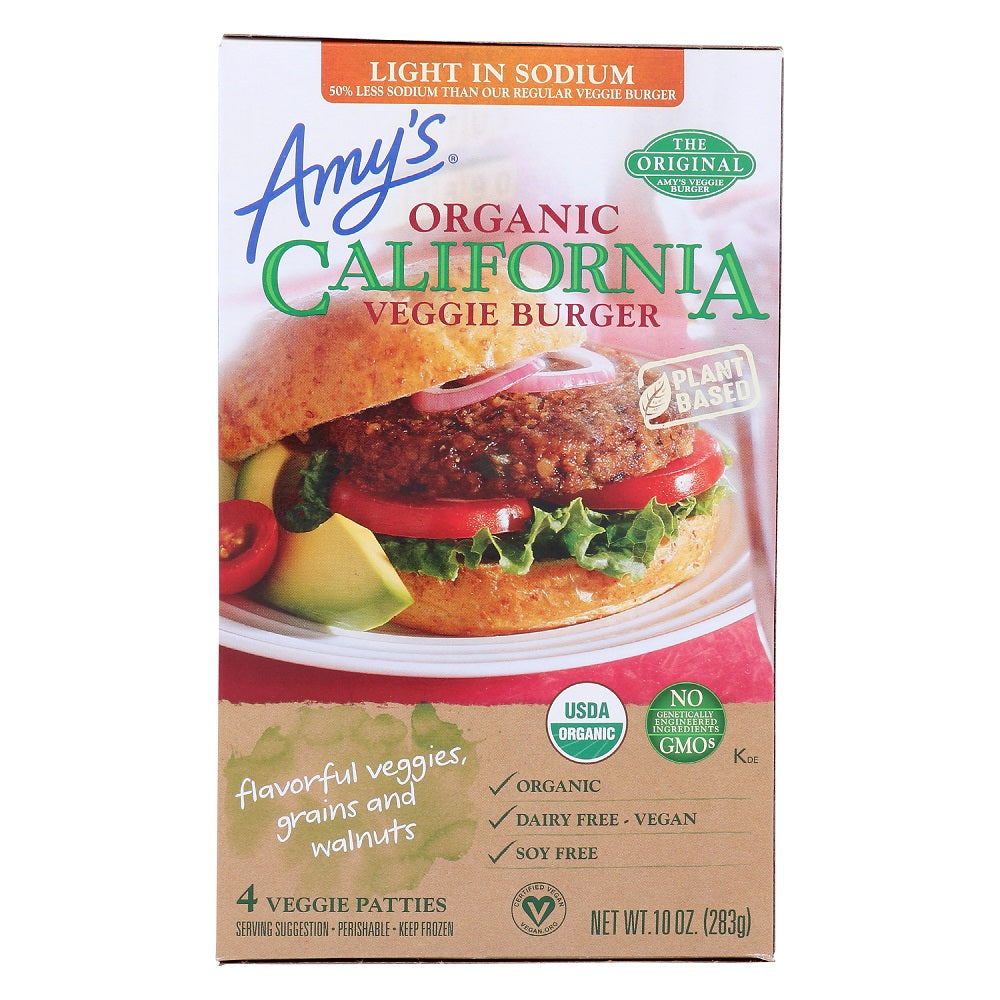 AMYS: Light in Sodium Organic California Veggie Burger, 10 oz